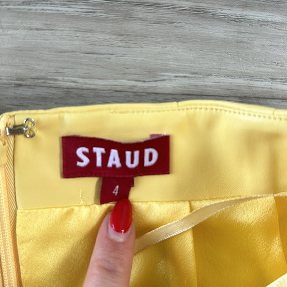 NWOT Staud Butter Yellow Faux Leather Midi Skirt - Picture 3 of 5